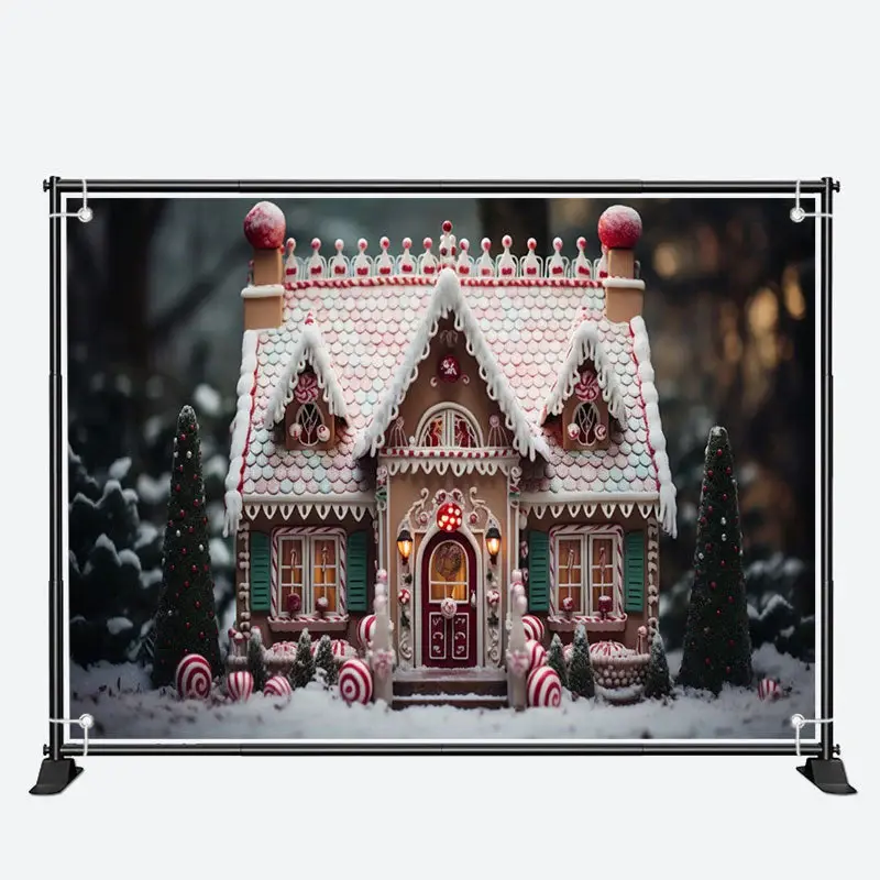 Candy House Xmas Trees Snowy Christmas Backdrop - Aperturee