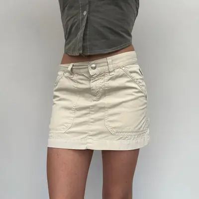 Gas Mini Skirt - 28W UK 8 Beige Cotton