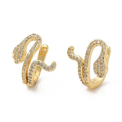 Rack Plating Brass Snake Cuff Earrings with Cubic Zirconia