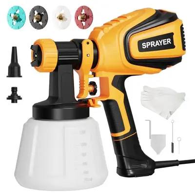 PAINT Paint Sprayer, 700W HVLP Paint Sprayer with Cleaning & Blowing Joints, 4 Nozzles and 3 Patterns, Easy to Clean, for Fur...