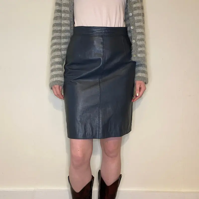 Unbranded Midi Skirt - 28W UK 8 Navy Leather