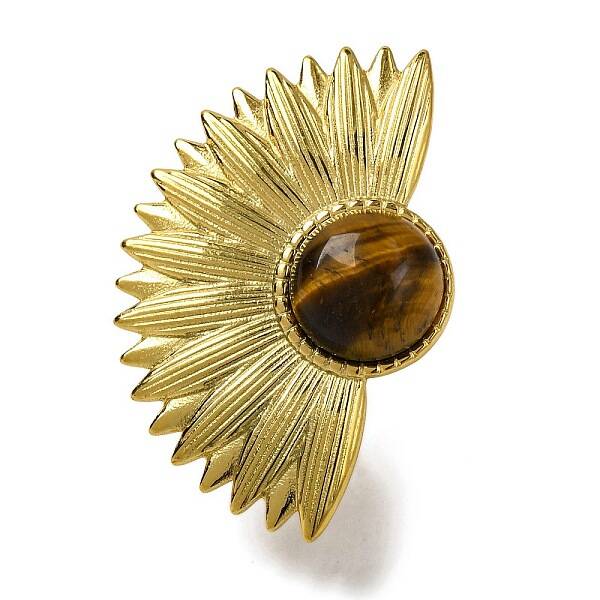Round Natural Tiger Eye Finger Rings