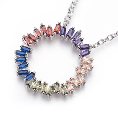 Brass Micro Pave Cubic Zirconia Pendant Necklaces