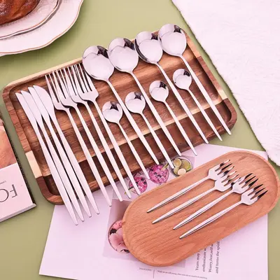 Stainless Steel Cutlery Set, 20pcs Modern Simple Casual Tableware Set, Including Knives, Forks, and Spoons, Flatware for Home...