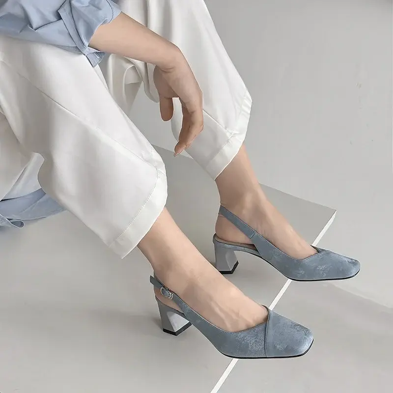 CHIKO Kiana Square Toe Block Heels Slingback Shoes