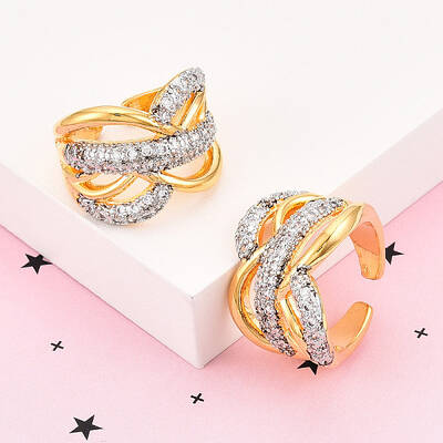 Brass Micro Pave Clear Cubic Zirconia Cuff Rings