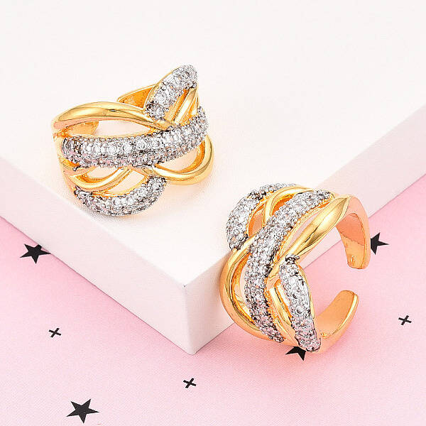 Brass Micro Pave Clear Cubic Zirconia Cuff Rings
