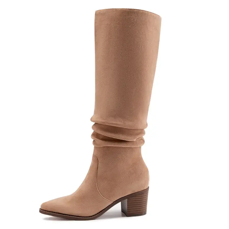 Athlefit Womens Knee High Chunky Heel Boots Faux Suede Pointed Toe Side Zipper Boots knee  high Comfortable Platform Ankle Gi...