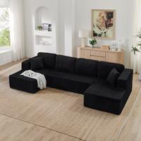 【3 packages delivery】【Two pillows for free 】 Niccae 132'' U-Shape Oversized Cloud Couch - Corduroy Modular Sectional ...