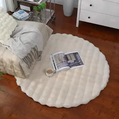 Solid Color Round Shaped Plush Carpet for Room Decor, Soft Comfortable Fluffy Floor Mat, Decorative Area Rug for Home Living ...