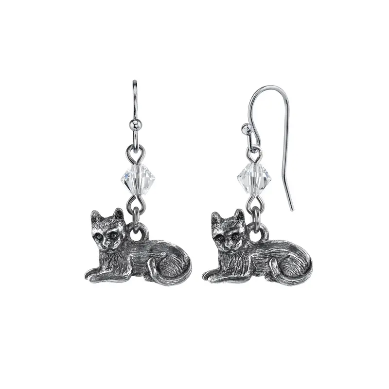 Pewter Cat Wire Earrings