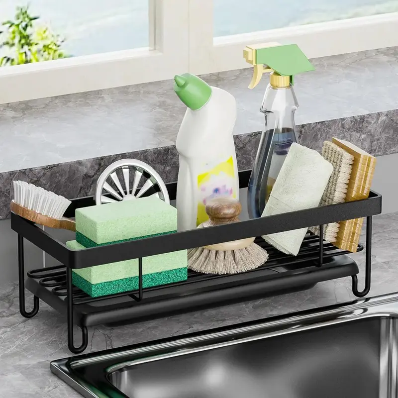 Sponge Holder for Kitchen Sink, Sink Organizer for Brush, Soap Dish Dispenser, Storage Rack for Kitchen Bathroom Counter, Sum...