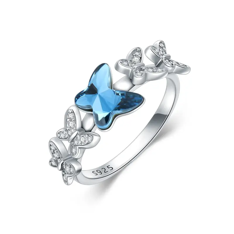 Sterling Silver Crystal Butterfly Ring