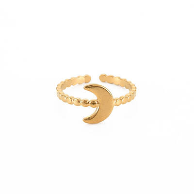Ion Plating(IP) 304 Stainless Steel Moon Open Cuff Ring for Women