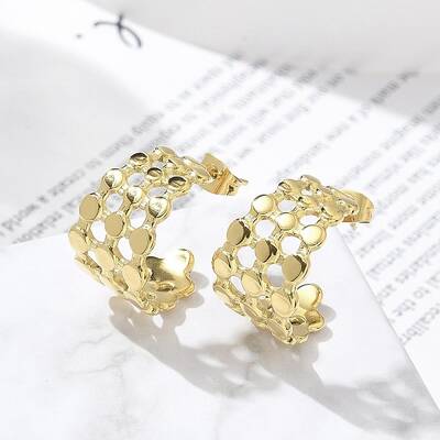 Ion Plating(IP) 304 Stainless Steel C-Shaped Stud Earrings for Women