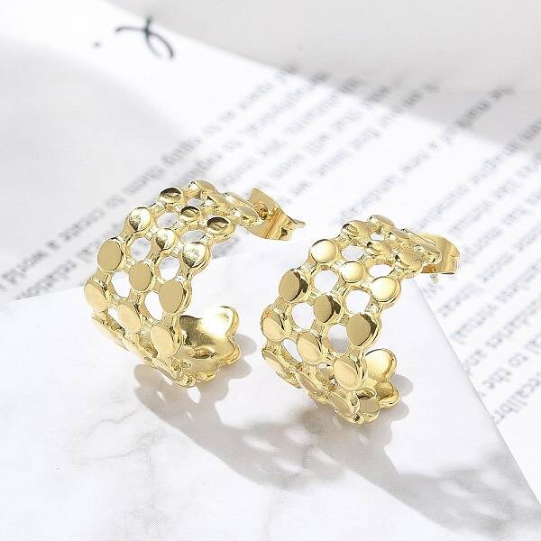 Ion Plating(IP) 304 Stainless Steel C-Shaped Stud Earrings for Women