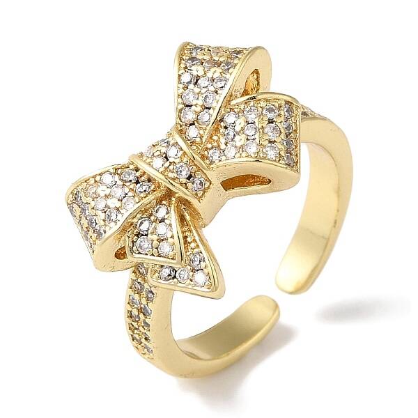 Bowknot Brass Micro Pave Clear Cubic Zirconia Open Cuff Rings for Women