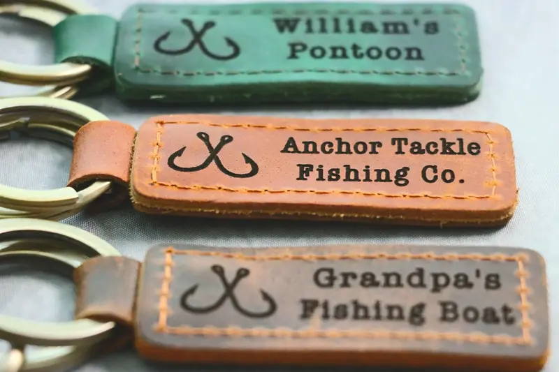 FISHING Personalized Keychain, Pontoon Keyring, BOAT owner Key tag, Name Tag, Cute Leather Keychain, Fishing COMPANY Keychain