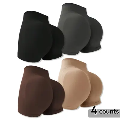4-Pieces High Waist Tummy Control Side-Ribbed Butt-Lifting Seamless Shorts