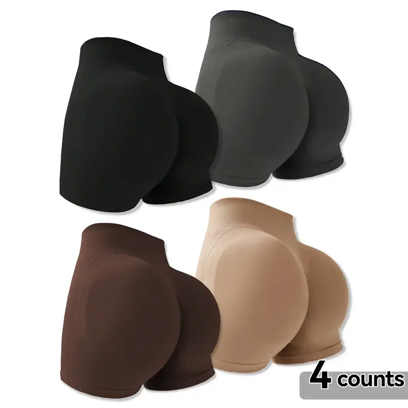 4-Pieces High Waist Tummy Control Side-Ribbed Butt-Lifting Seamless Shorts