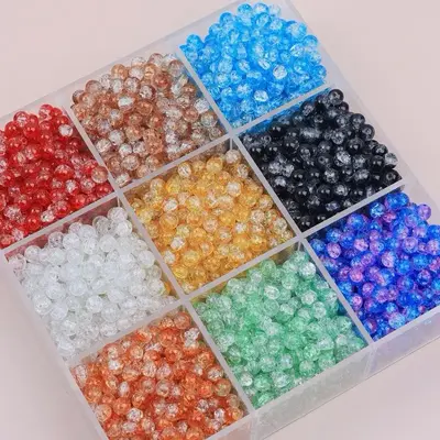 DIY 8mm Glass & Porcelain Beads Kit - 100pcs Semi-Finished Beads for Bracelet Necklace Making - Adjustable Beaded Design & Ta...