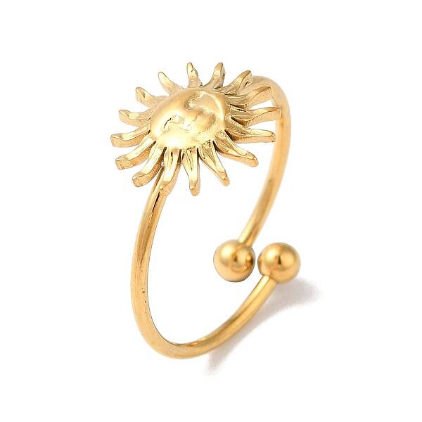 Ion Plating(IP) 304 Stainless Steel Sun Open Cuff Rings for Women