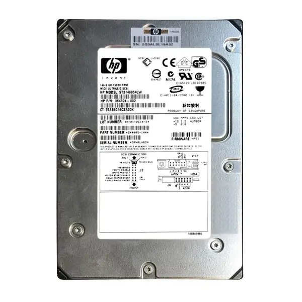 364324-002 HP 146GB Ultra-320 SCSI 15000 3.5-inch 8MB Hard Drive