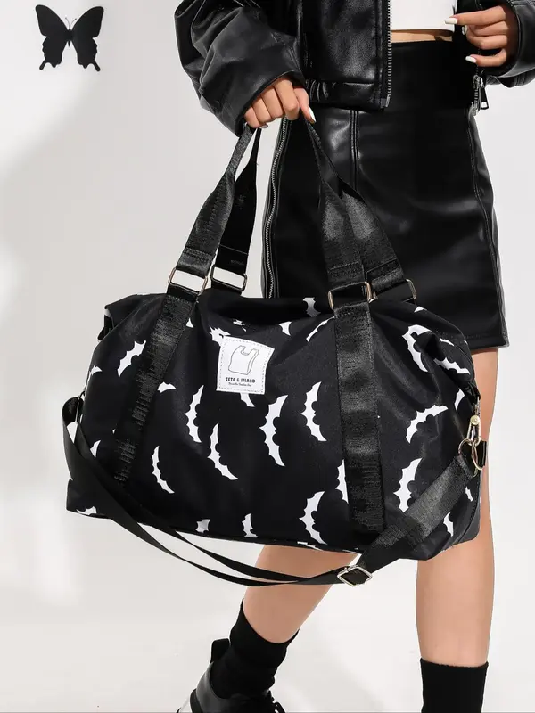 Summer 2025 Unisex Bat & Skull Travel Lightweight Bag, New Trendy Large Carry on Weekender Bag, Travel Duffel Bag, Chic Versa...