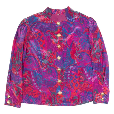 Womens Waistcoat Blouse Purple Crew Neck Long Sleeve Crazy Pattern UK 16