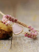 Boho Style Heart Charm Decor Double Beaded Bracelet, Fashion Hand Jewelry for Party, Daily Clothing Decor, Trendy All-match &...