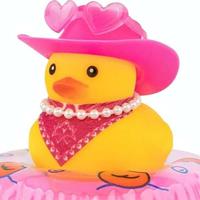 Car Dashboard Pink Cowboy Hat Rubber Ducks, Decorations Duck for Office Desk Ornament Accessories with Hat, Heart Glasses, Pe...
