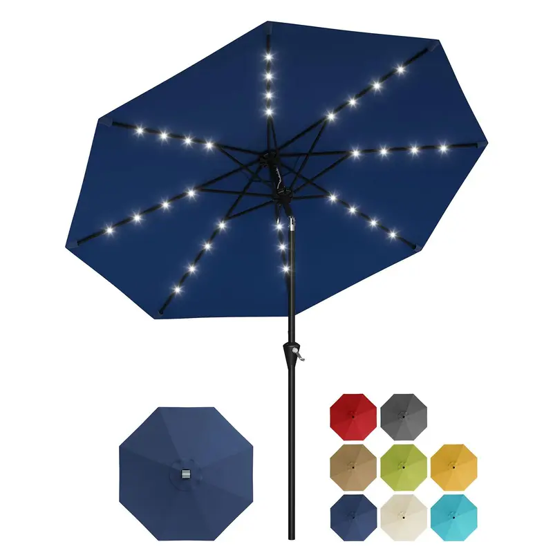 Garvee 10 ft Solar Patio Umbrella with 32 LED Lights, Outdoor Market Umbrella with Crank Lift & Tilt, UV-Resistant Canopy for...