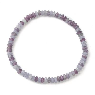 Natural Lepidolite/Purple Mica Stone Flat Round Beaded Stretch Bracelets for Women