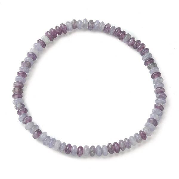 Natural Lepidolite/Purple Mica Stone Flat Round Beaded Stretch Bracelets for Women