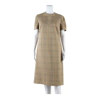 PAMINA MANN Womens A-Line Dress Beige Check Short Sleeve Midi L