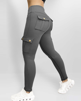 Women Butt Lifting Leggings with Flap Pockets High Waist Tummy Control Workout Cargo Pants