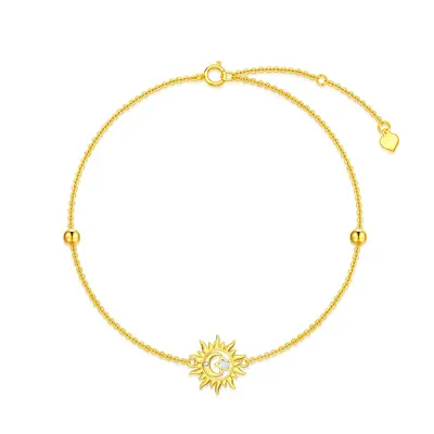 9K Gold Circular Opal With Diamond Moon & Sun Charm Bracelet For Women