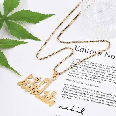 304 Stainless Steel Arabic Pendant Box Chain Necklaces for Women Men