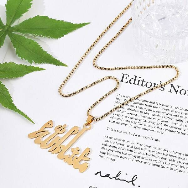 304 Stainless Steel Arabic Pendant Box Chain Necklaces for Women Men