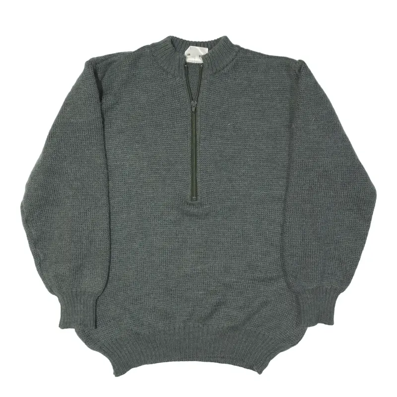 SWISS MILITARY M-74 Heavy Knit Jumper Grey 90s Chunky Knit Wool 1/2 Zip Mens L