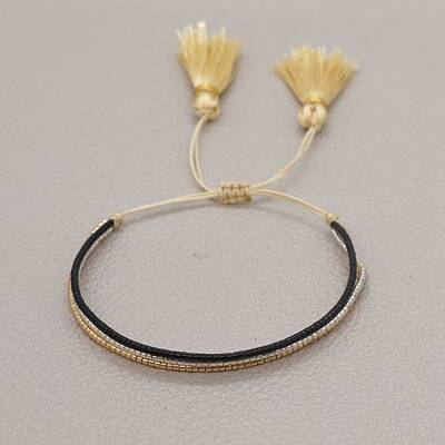 Miyuki Seed Braided Bead Bracelet with Double Tassel