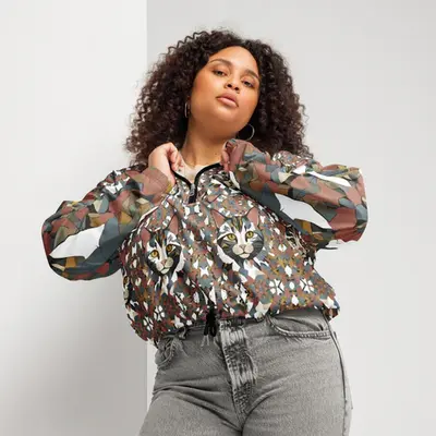 Catty Charm Cropped Windbreaker - Chic Meets Wild