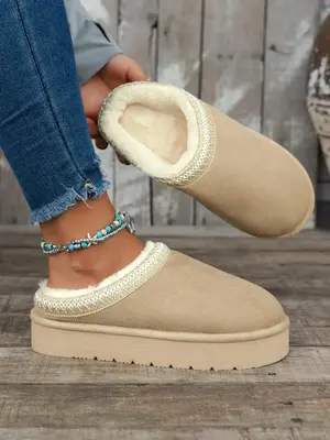 Women's Solid Color Fluffy Plush Slippers, Casual Soft Comfortable Home Slippers, Warm Slippers for Indoor & Outdoor Use for ...