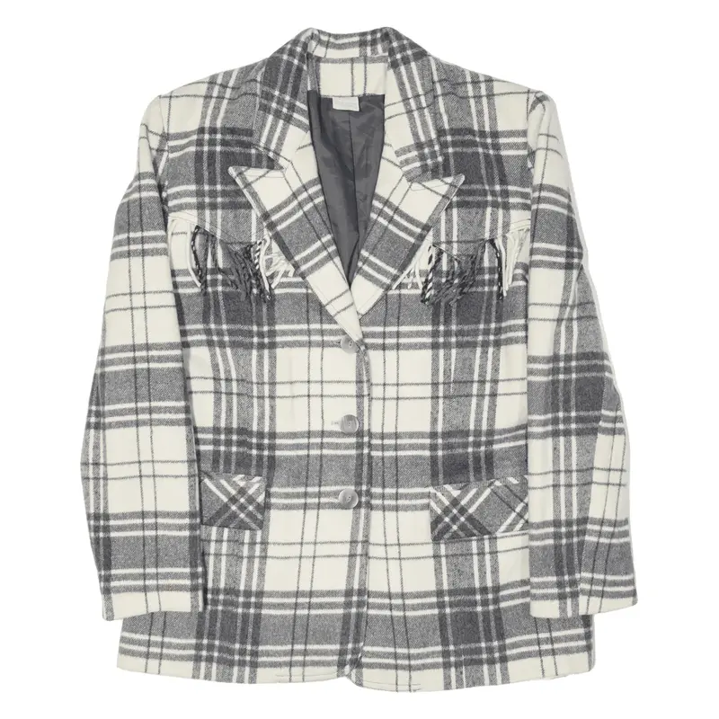TIFFANY Blazer Knit Jacket Grey Wool Plaid Womens M