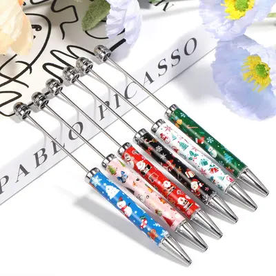 【P238】NON-REFILLABLE Holiday beaded pen, DIY creative heat transfer printing film pattern beaded gift pen