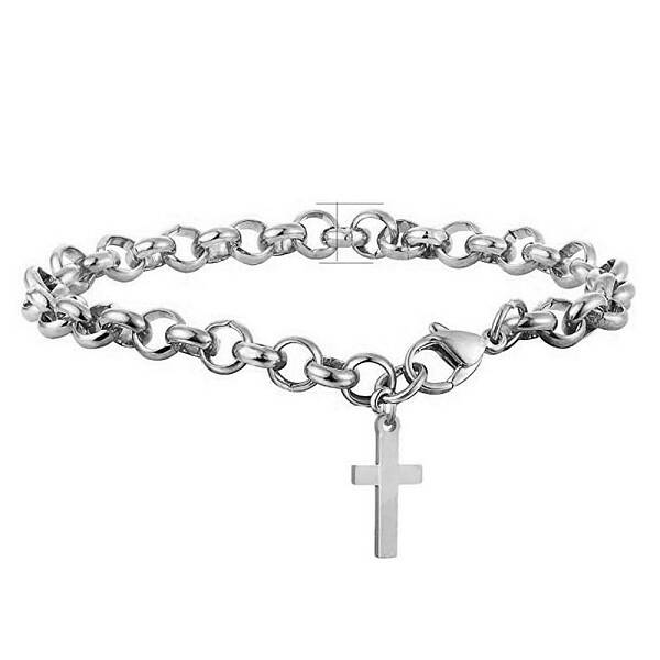 Tarnish Resistant Stainless Steel Cross Charm Bracelet with Rolo Chains for Easter