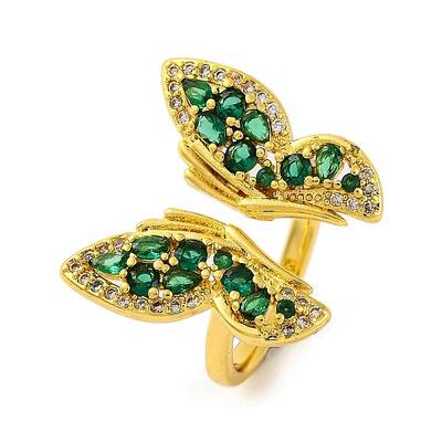Butterfly Brass Micro Pave Cubic Zirconia Open Cuff Ring for Women