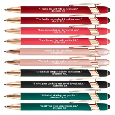 10pcs Bible Verse Ballpoint Pens With Stylus Tip Ink Retractable Writing Pen Religious Gift Ideas Back to School Supplies, Su...