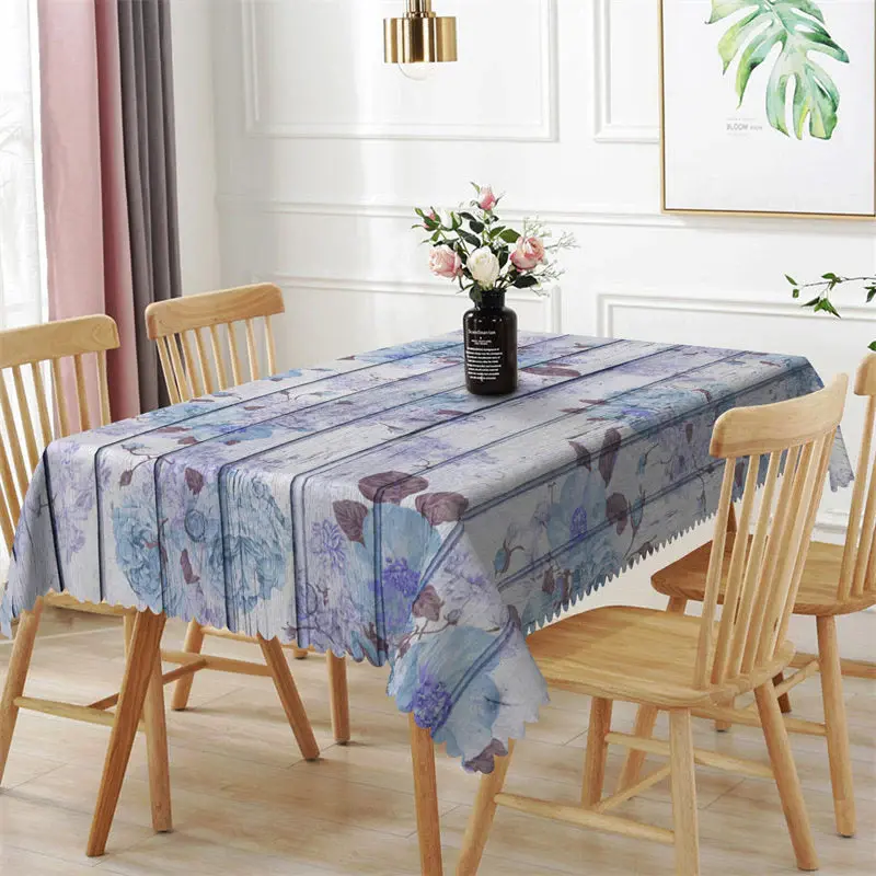 Floral Wooden Board Texture Rectangle Tablecloth - Aperturee