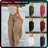 Women‘s Wide Leg Pants Casual Loose Beach Palazzo Harem Pants with Pockets Boho Style Summer Modest Clothing Trouser 2025 T...